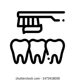 Dentist Teeth Cleaning Vector Thin Line Sign Icon. Teeth And Toothbrush With Toothpaste, Tool And Device Linear Pictogram. Chairside Assistance Dental Health Service Monochrome Contour Illustration