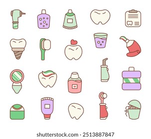 Dentist tool kit. Medical instrument for dental care. Hand drawn style. Vector drawing. Collection of design elements.