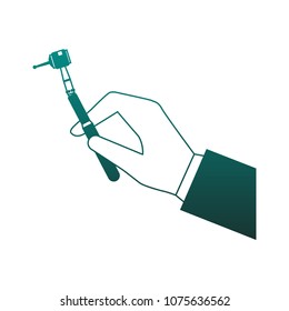 Dentist with tool on blue lines
