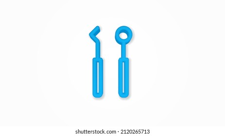 dentist tools 3d line flat color icon. Realistic vector illustration. Pictogram isolated. Top view. Colorful transparent shadow design.