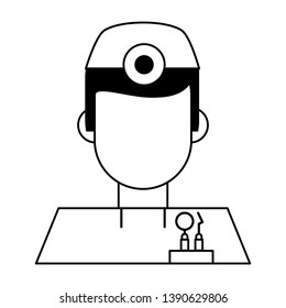 Dentist with tools avatar profile isolated black and white