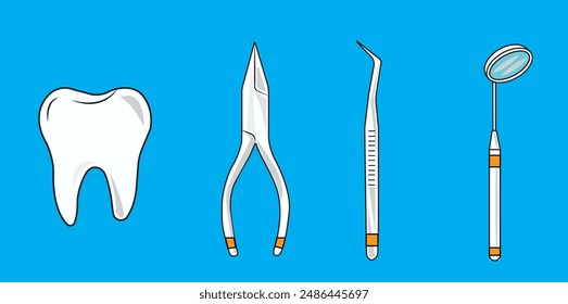 Herramientas dentales, herramientas dentales, salud dental, Ilustración vectorial dental