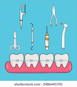 Herramientas dentales, herramientas dentales, salud dental, Ilustración vectorial dental