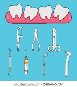 Dentist tools, dental tools, dental health, tooth vector illustration