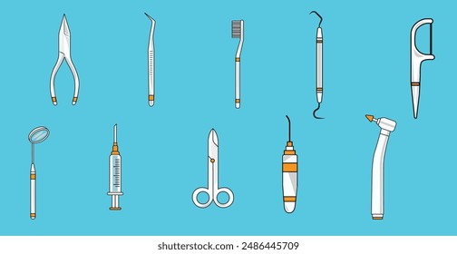 Herramientas dentales, herramientas dentales, salud dental, Ilustración vectorial dental