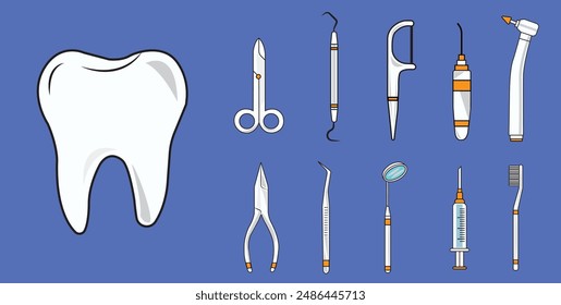 Herramientas dentales, herramientas dentales, salud dental, Ilustración vectorial dental