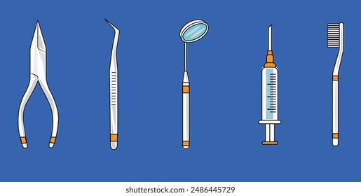 Herramientas dentales, herramientas dentales, salud dental, Ilustración vectorial dental