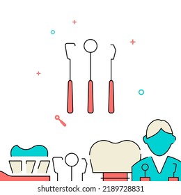 Dentist tools filled line vector icon, simple illustration, related bottom border.