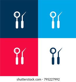 Dentist tools four color material and minimal icon logo set in red and blue