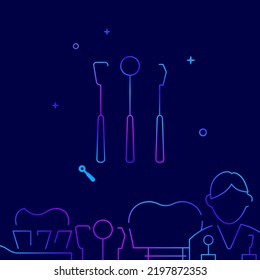 Dentist tools gradient line vector icon, simple illustration on a dark blue background, YYY related bottom border.