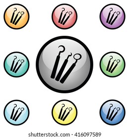 Dentist Tools Icon Glass Button Icon Set