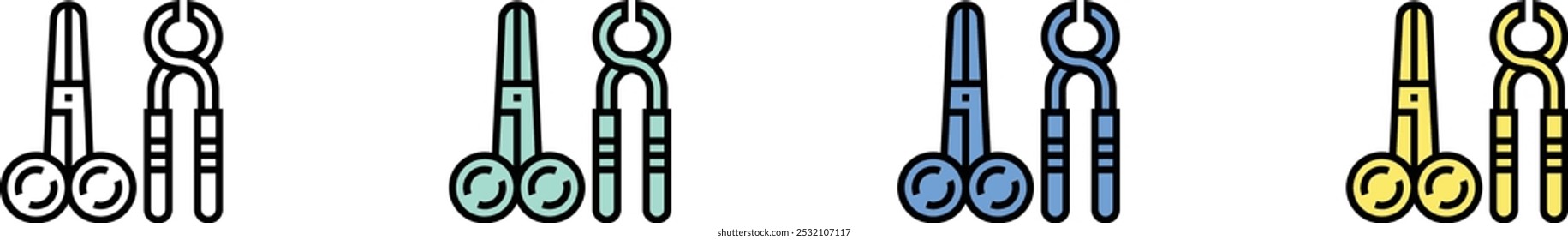 dentist tools icon. Outline, Green, Blue and Yellow Style Design Isolated On White Background