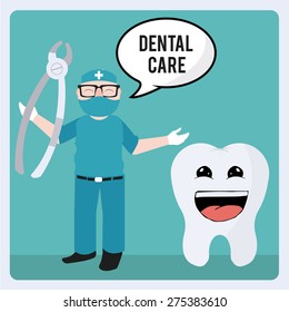 Dentist and tools illustration over blue color background