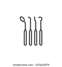 Dentist tools line icon. linear style sign for mobile concept and web design. Dental medical equipment outline vector icon. Symbol, logo illustration. Pixel perfect vector graphics