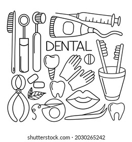 Dentist tools line icon, vector. Dentist tools outline sign, concept symbol. Vector illustration isolated on white.