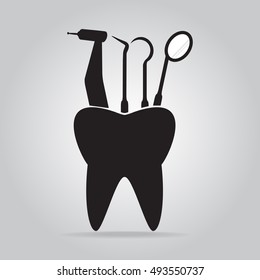 Dentist tools and tooth icon, dental care icon illustration