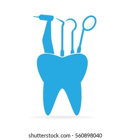 Dentist tools and tooth icon, dental care icon illustration