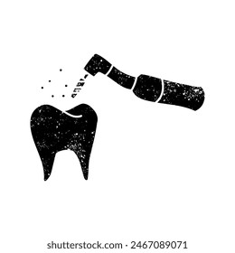 Dentist tooth drill black hand drawn icon in grunge look