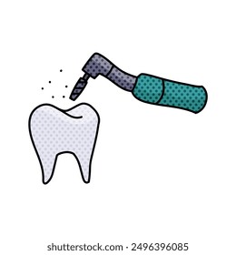 dentist tooth drill halftone hand drawn color vector illustration