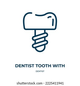 Dentist tooth with metallic root icon. Linear vector illustration from dentist collection. Outline dentist tooth with metallic root icon vector. Thin line symbol for use on web and mobile apps, logo, 