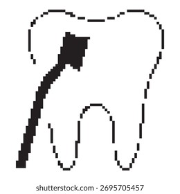 ícone de pixel do dente do dentista, 8 bits. Ilustração vetorial em um fundo branco.