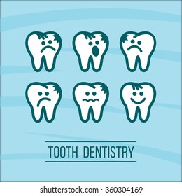 Dentist tooth. Sick and healthy teeth. Vector logo of the dental clinic.