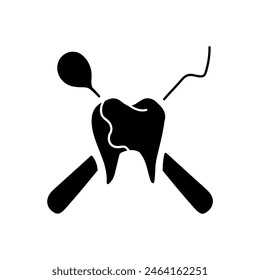 Dentist tooth and tools black hand drawn icon