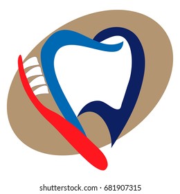 Dentist and toothbrush. Vector logo of a dental clinic. Oral hygiene.