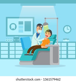 The dentist is treating the patient's teeth. In the dental room