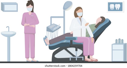  The dentist treats and examines the person. In the dentist's office, on a special medical chair and instruments.Medical personnel of the hospital. doctor and patient. banner for the dental clinic.