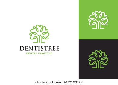 Dentist Tree Line Art Logo Design Inspiration. Vector Logo for Dental Clinic, Oral Health Products and Orthodontic Services.