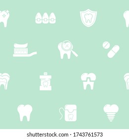 Dentist - Vector background (seamless pattern) of silhouettes medicine, tooth, toothbrush, toothpaste, caries and floss for graphic design