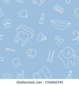 Dentist - Vector Background (seamless Pattern) Of Medicine, Tooth, Toothbrush, Toothpaste, Caries And Floss For Graphic Design