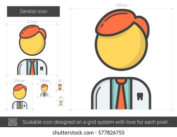 Dentist vector line icon isolated on white background. Dentist line icon for infographic, website or app. Scalable icon designed on a grid system.