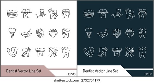 Dentist Vector Line Icon Set for Dental Care and Oral Health