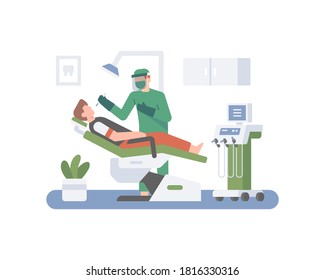 A Dentist Wear Face Mask While Checking The Patient