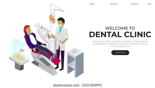 Dentist in white coat attending patient in chair, surrounded by dental tools and equipment. Bright, clean, professional setting. Ideal for healthcare, dental care, oral hygiene, patient care, medical