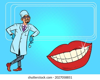 Dentist and white smile teeth mouth. Hygiene and health