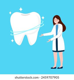 Dentist and whitening tooth. Dental health care.