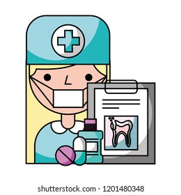 dentist woman clipboard and pills hygiene dental