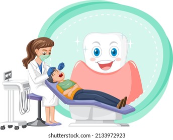Dentist woman examining patient teeth on white background illustration