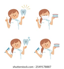 Dentist woman set illustration material