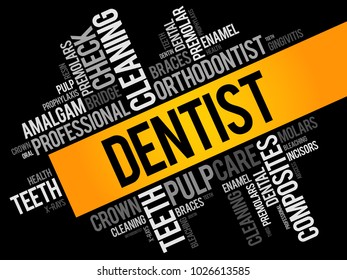 Dentist word cloud collage, health concept background