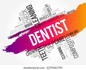 Dentist word cloud collage, health concept background