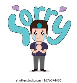Dentist with word SORRY, Cartoon character Dentist Design, Medical worker, Medical concept. Vector illustration design.