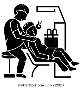 dentist working, patient, stomatology  icon, vector illustration, sign on isolated background