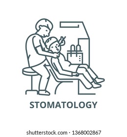 Dentist working with patient,stomatology line icon, vector. Dentist working with patient,stomatology outline sign, concept symbol, flat illustration