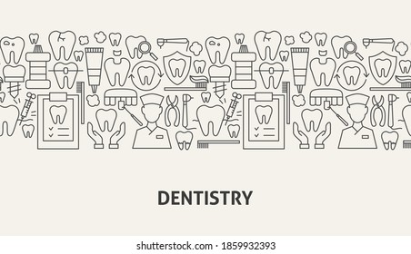 Dentistry Banner Concept. Vector Illustration of Outline Design.