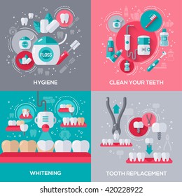 Dentistry Banners Set With Flat Icons. Vector illustration. 