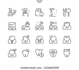 Dentistry. Broken tooth. Health care, medical and medicine. Toothache. Pixel Perfect Vector Thin Line Icons. Simple Minimal Pictogram